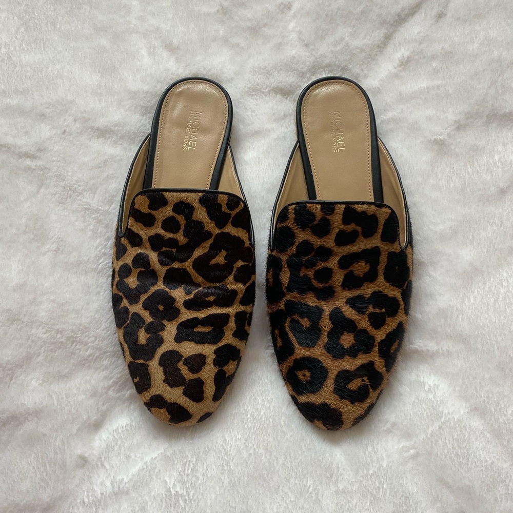 Michael Kors calfskin leopard print mules